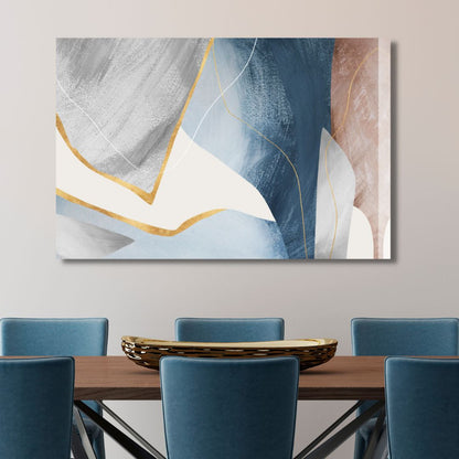 Elegant Blue and Gold Geometric Abstract Oil Painting for Modern Home Decor