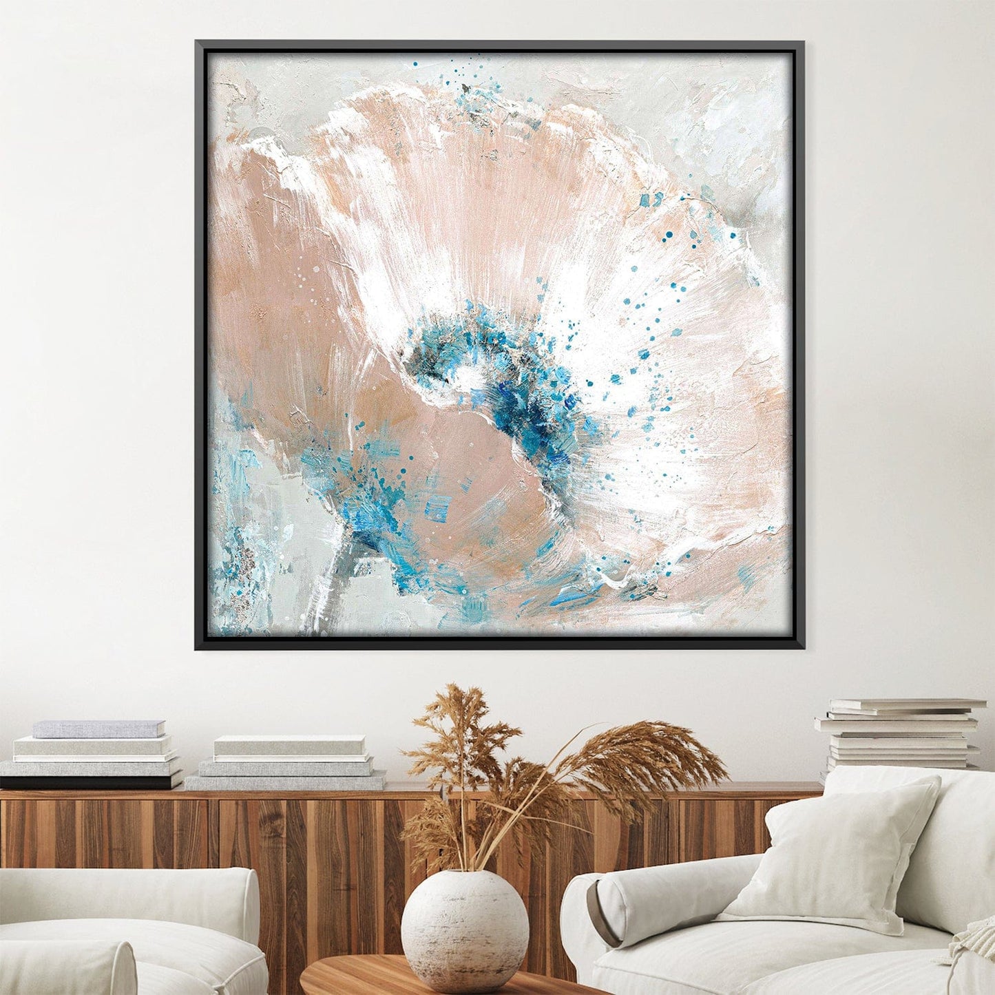 Abstract Aqua Burst Oil Painting for Contemporary Home Decor