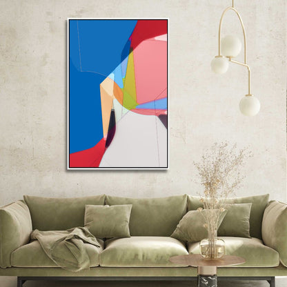 Vibrant Abstract Oil Painting in Blue, Red, and Pink Color Palette for Modern Decor