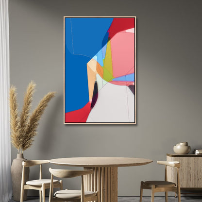 Vibrant Abstract Oil Painting in Blue, Red, and Pink Color Palette for Modern Decor