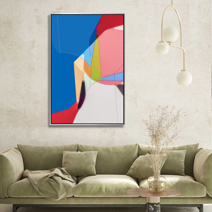 Vibrant Abstract Oil Painting in Blue, Red, and Pink Color Palette for Modern Decor