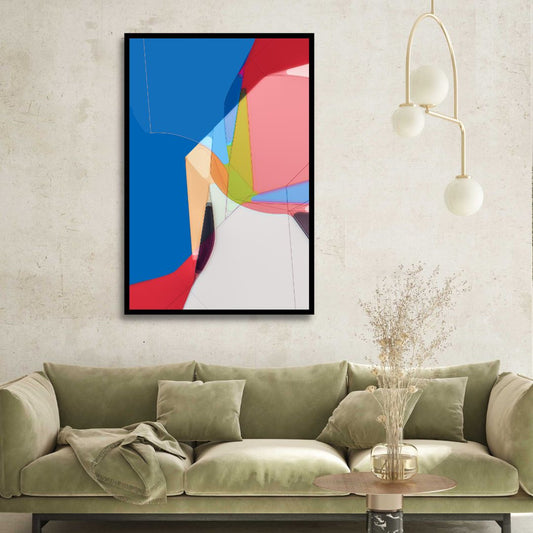 Vibrant Abstract Oil Painting in Blue, Red, and Pink Color Palette for Modern Decor