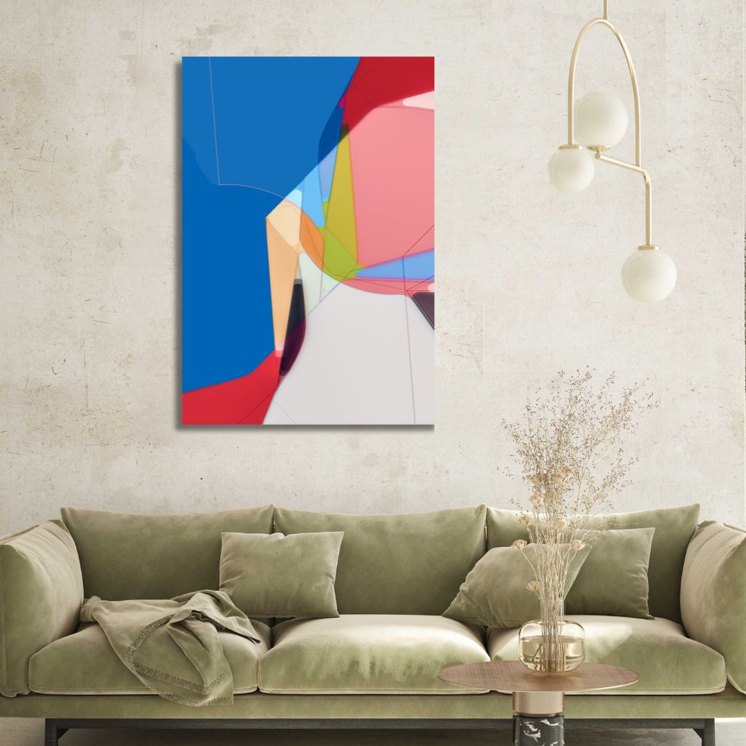 Vibrant Abstract Oil Painting in Blue, Red, and Pink Color Palette for Modern Decor