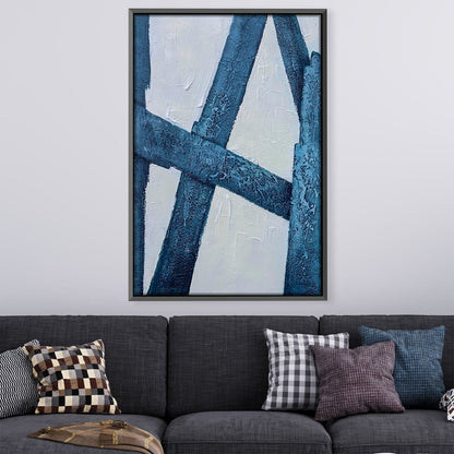 Abstract Blue Strokes Oil Painting on Canvas for Modern Home Decor