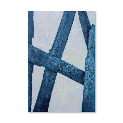 Abstract Blue Strokes Oil Painting on Canvas for Modern Home Decor