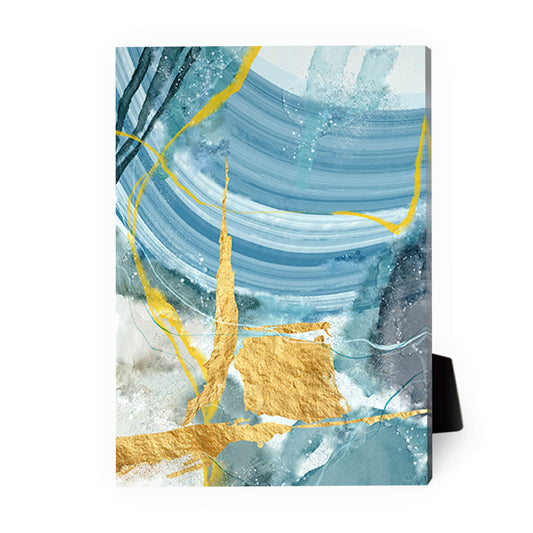 Vibrant Blue and Gold Abstract Oil Painting for Artistic Home Decor