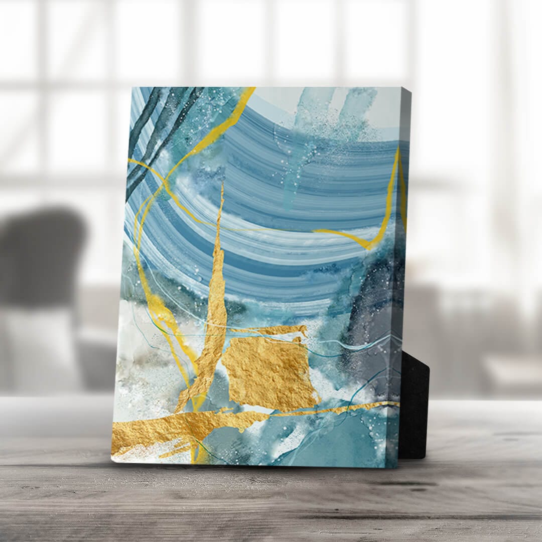 Vibrant Blue and Gold Abstract Oil Painting for Artistic Home Decor