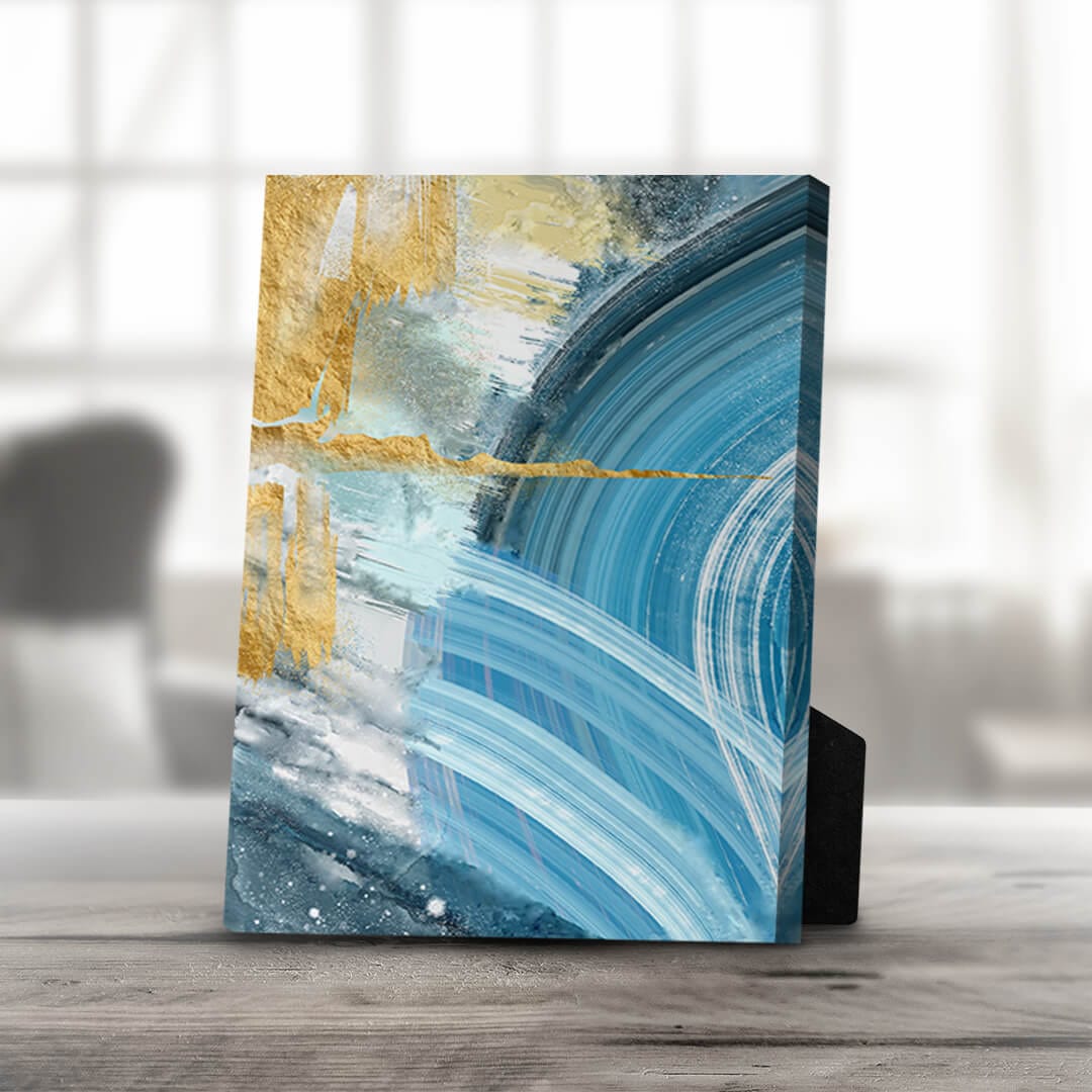 Vibrant Blue and Yellow Abstract Oil Painting for Modern Home Decor