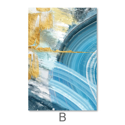 Stunning Blue and Gold Abstract Oil Painting for Modern Home Decor