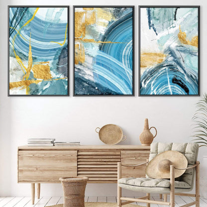 Stunning Blue and Gold Abstract Oil Painting for Modern Home Decor