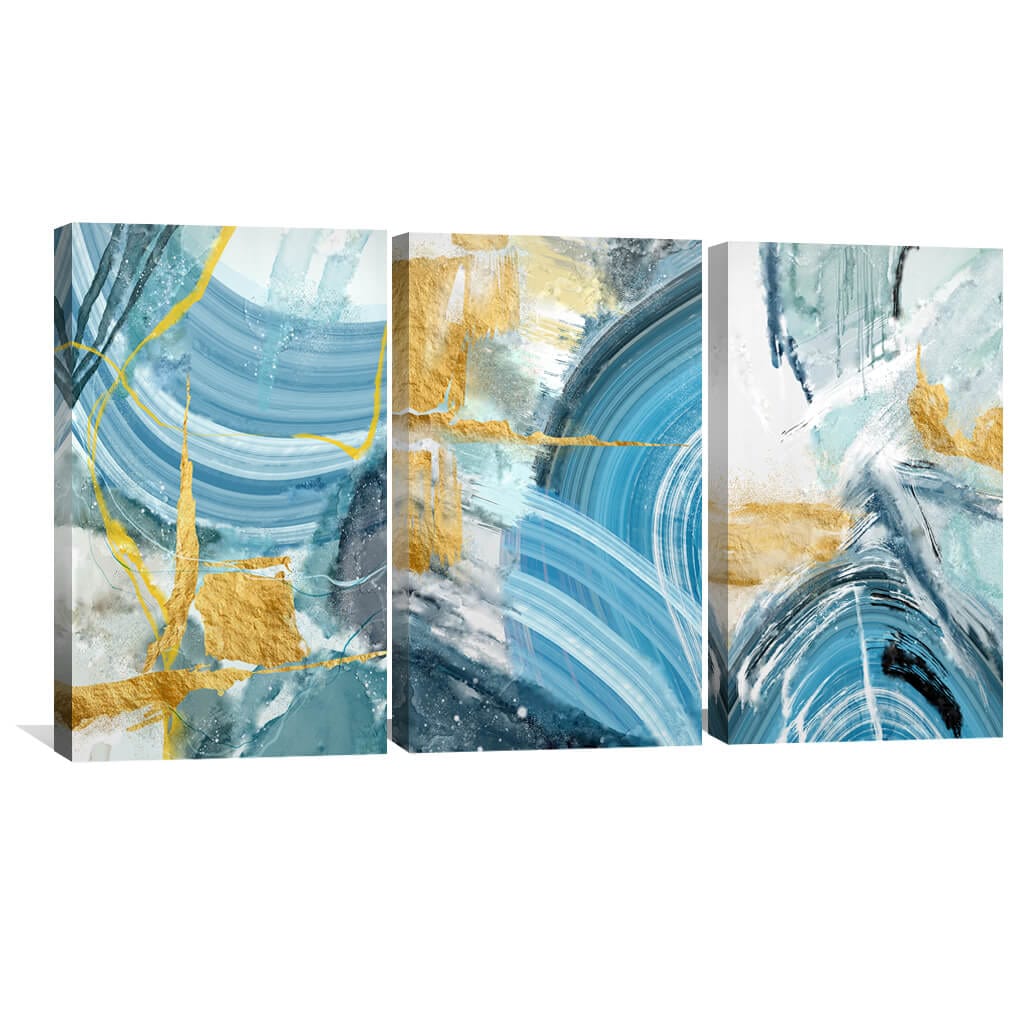 Stunning Blue and Gold Abstract Oil Painting for Modern Home Decor