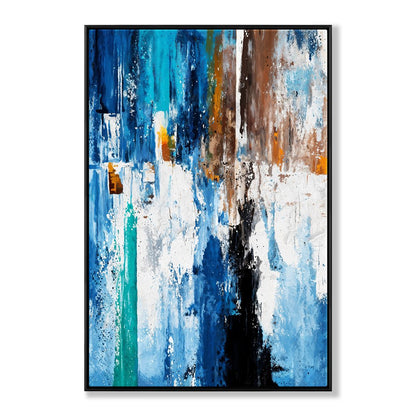 Vibrant Abstract Blue Canyon Oil Painting for Modern Home Decor