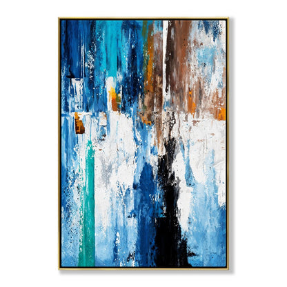 Vibrant Abstract Blue Canyon Oil Painting for Modern Home Decor