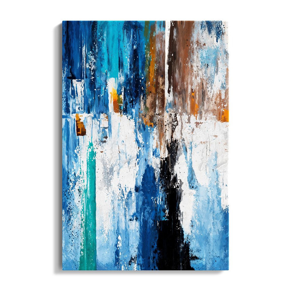 Vibrant Abstract Blue Canyon Oil Painting for Modern Home Decor