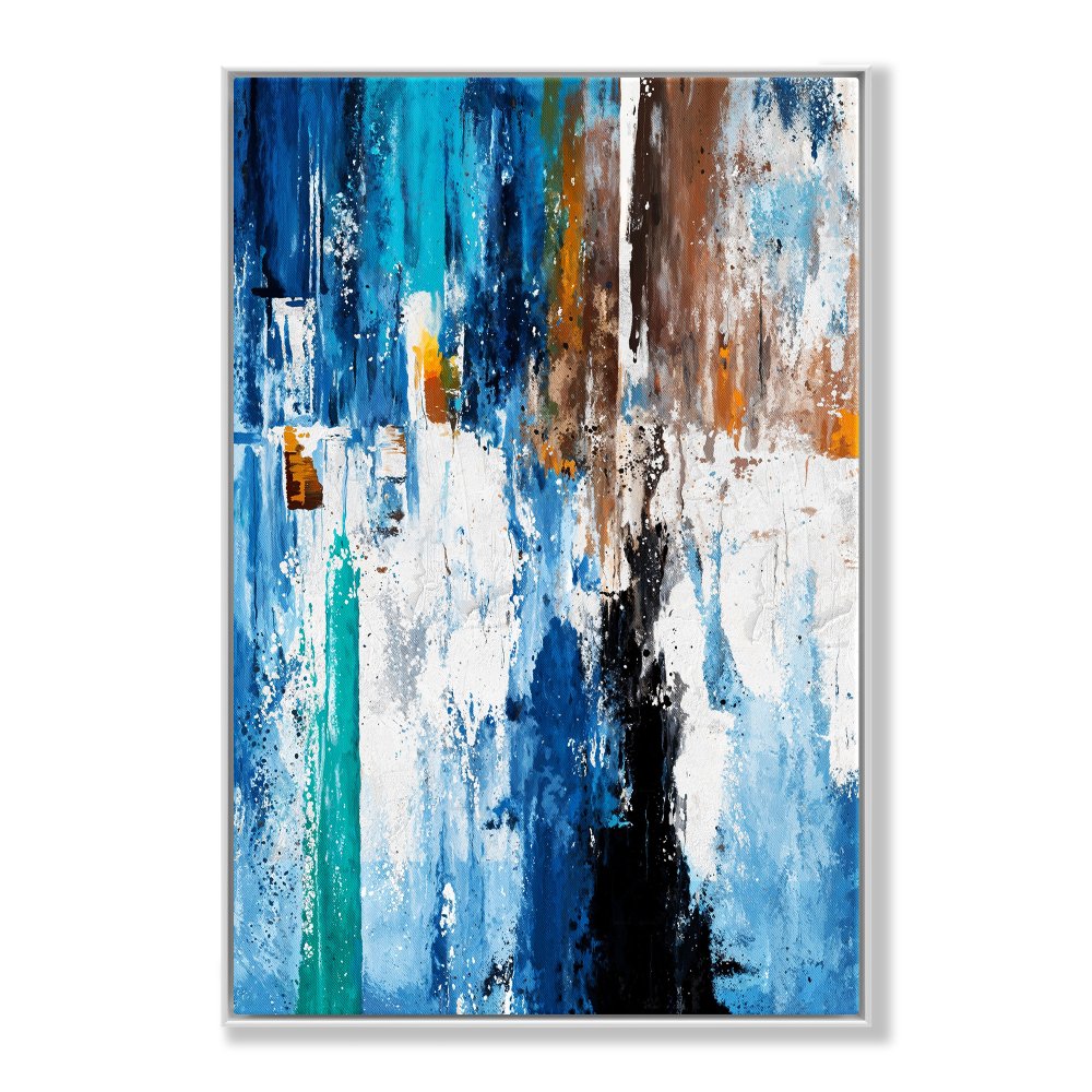 Vibrant Abstract Blue Canyon Oil Painting for Modern Home Decor