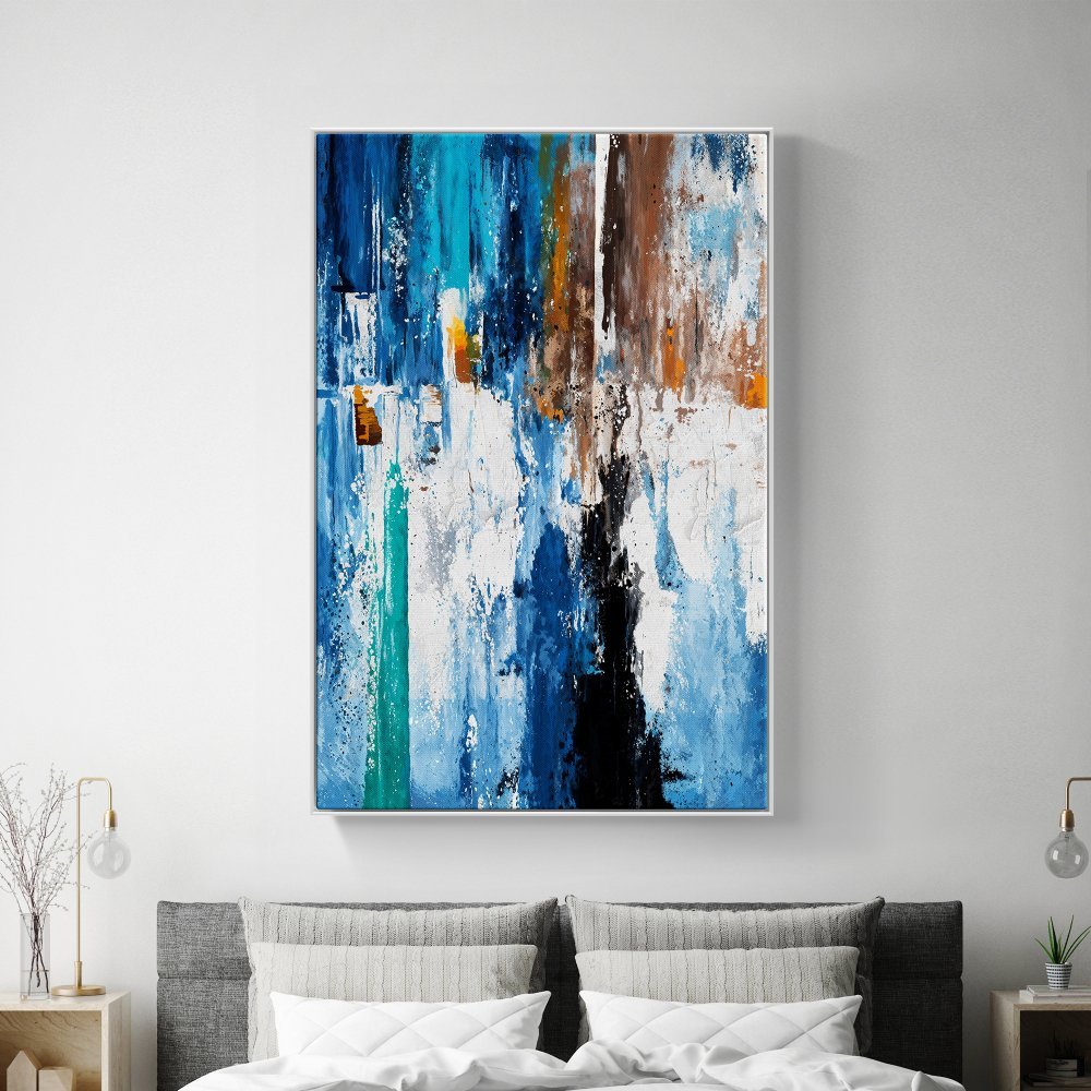 Vibrant Abstract Blue Canyon Oil Painting for Modern Home Decor