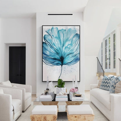 Elegant Blue Floral Oil Painting for Modern Home Decor