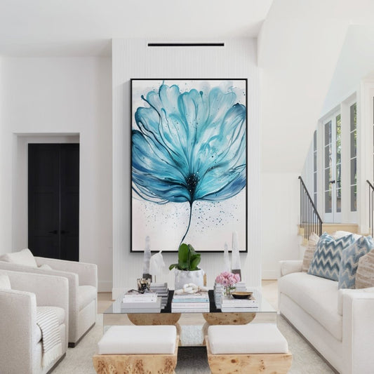 Elegant Blue Floral Oil Painting for Modern Home Decor