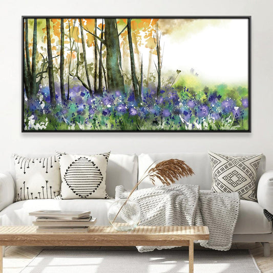 Vibrant Blue Flowering Forest Oil Painting for Home Decor