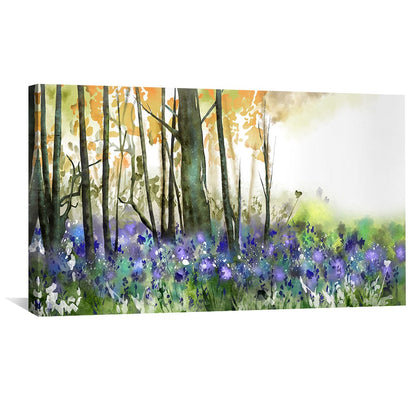 Vibrant Blue Flowering Forest Oil Painting for Home Decor