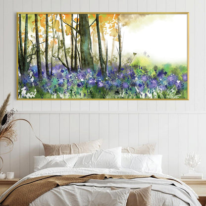 Vibrant Blue Flowering Forest Oil Painting for Home Decor