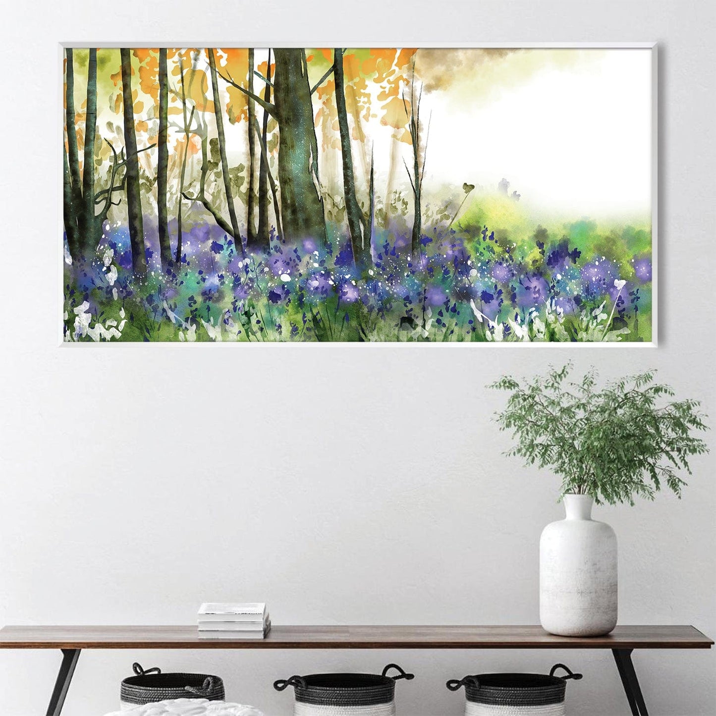 Vibrant Blue Flowering Forest Oil Painting for Home Decor