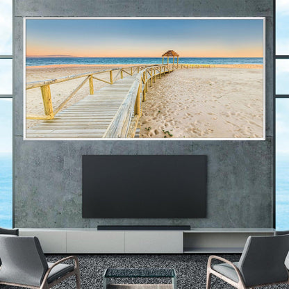 Serene Beach Boardwalk Oil Painting for Coastal Home Décor