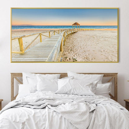 Serene Beach Boardwalk Oil Painting for Coastal Home Décor
