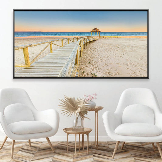 Serene Beach Boardwalk Oil Painting for Coastal Home Décor