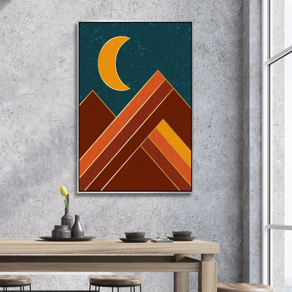 Bohemian Sun, Moon, and Sea Mountain Oil Painting for Vibrant Home Decor