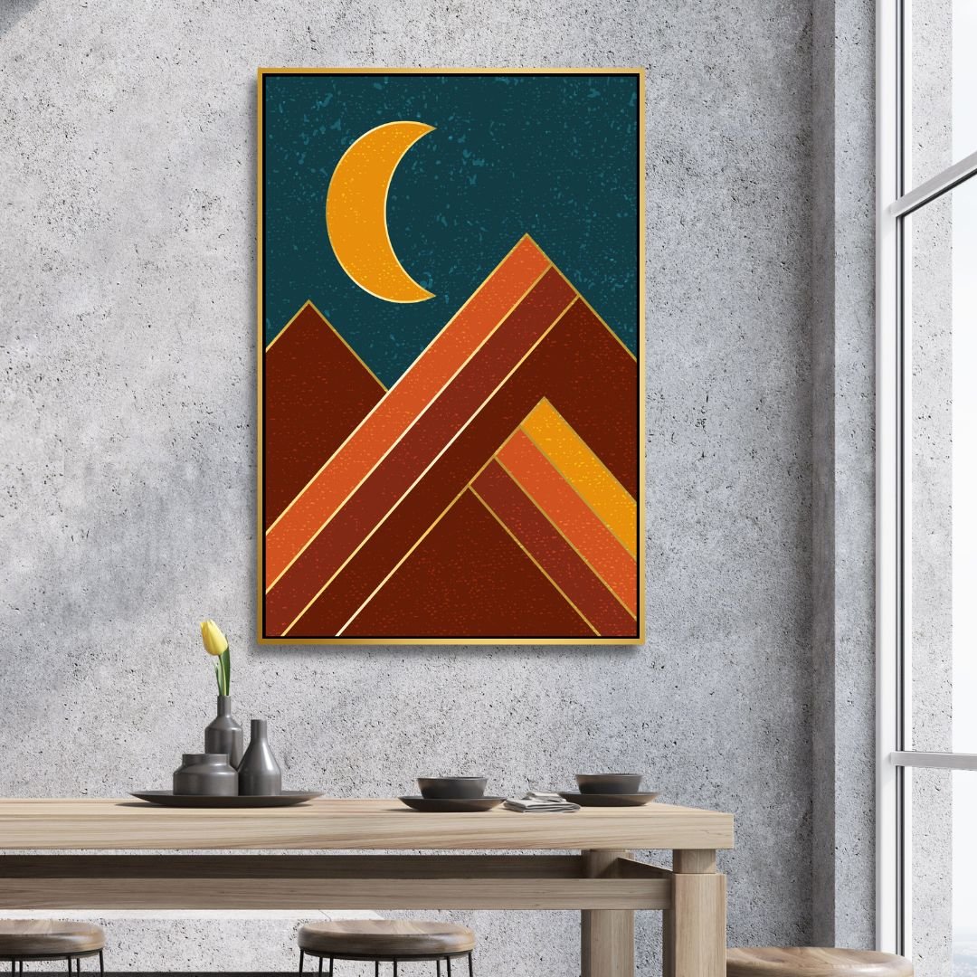 Bohemian Sun, Moon, and Sea Mountain Oil Painting for Vibrant Home Decor