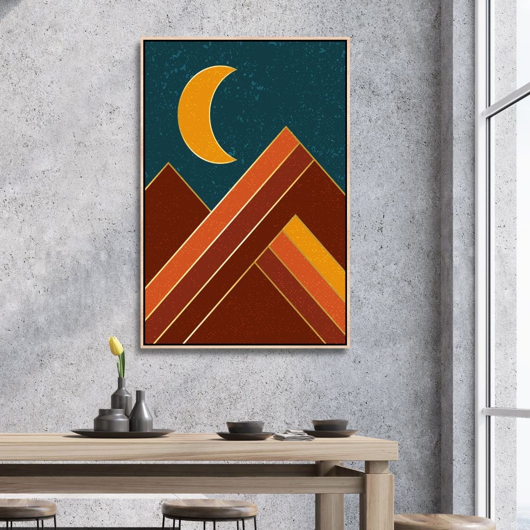 Bohemian Sun, Moon, and Sea Mountain Oil Painting for Vibrant Home Decor