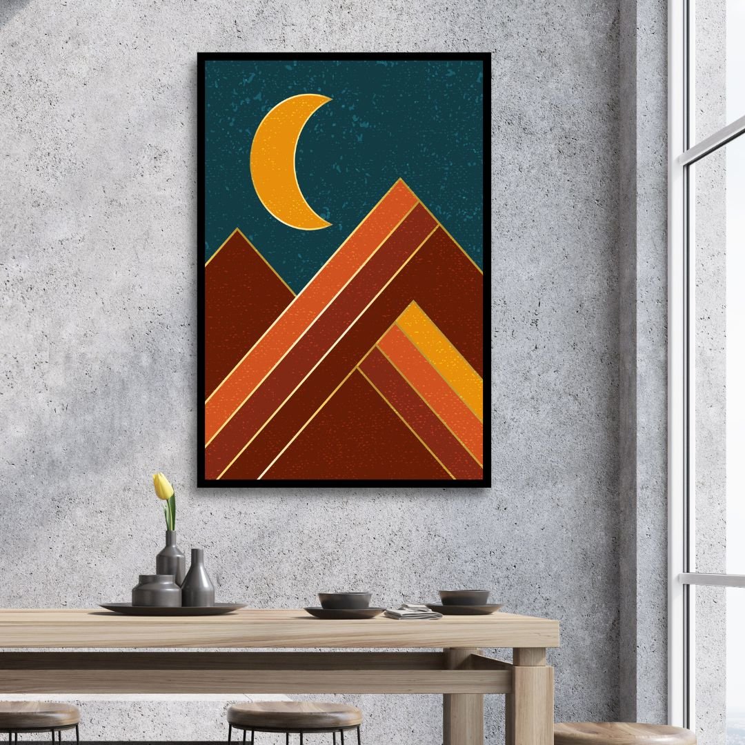 Bohemian Sun, Moon, and Sea Mountain Oil Painting for Vibrant Home Decor