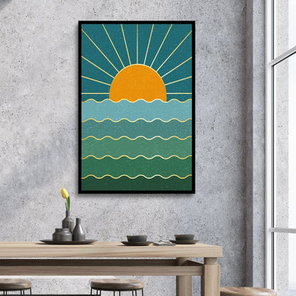 Bohemian Sun, Moon, and Sea Mountain Oil Painting for Vibrant Home Decor