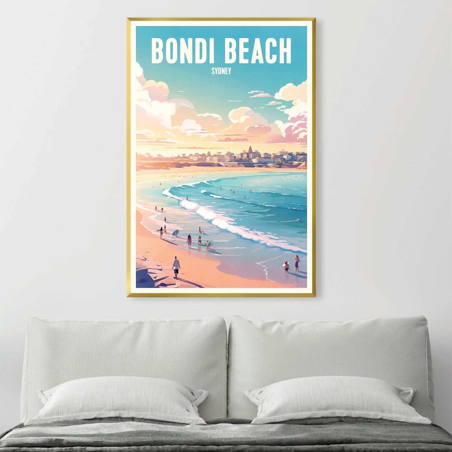 Vibrant Bondi Beach Oil Painting - Sydney Seascape Art for Coastal Home Decor