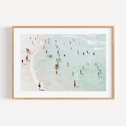 Vibrant Beach Scene with Bathers at Bondi Ocean Waves