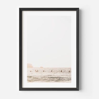 Bondi Beach Surfing Scene - Tranquil Ocean Waves and Surfers Art Print