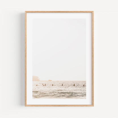 Bondi Beach Surfing Scene - Tranquil Ocean Waves and Surfers Art Print