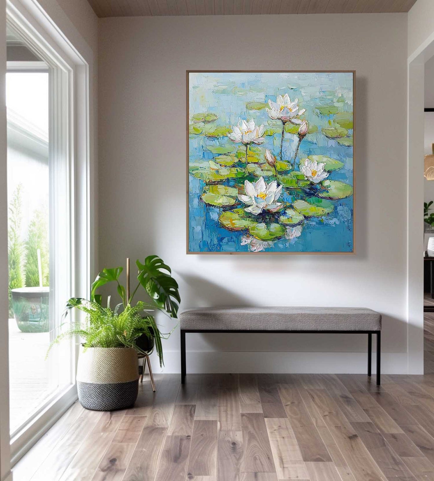 Serene Lotus Flowers Oil Painting on Canvas for Tranquil Home Decor