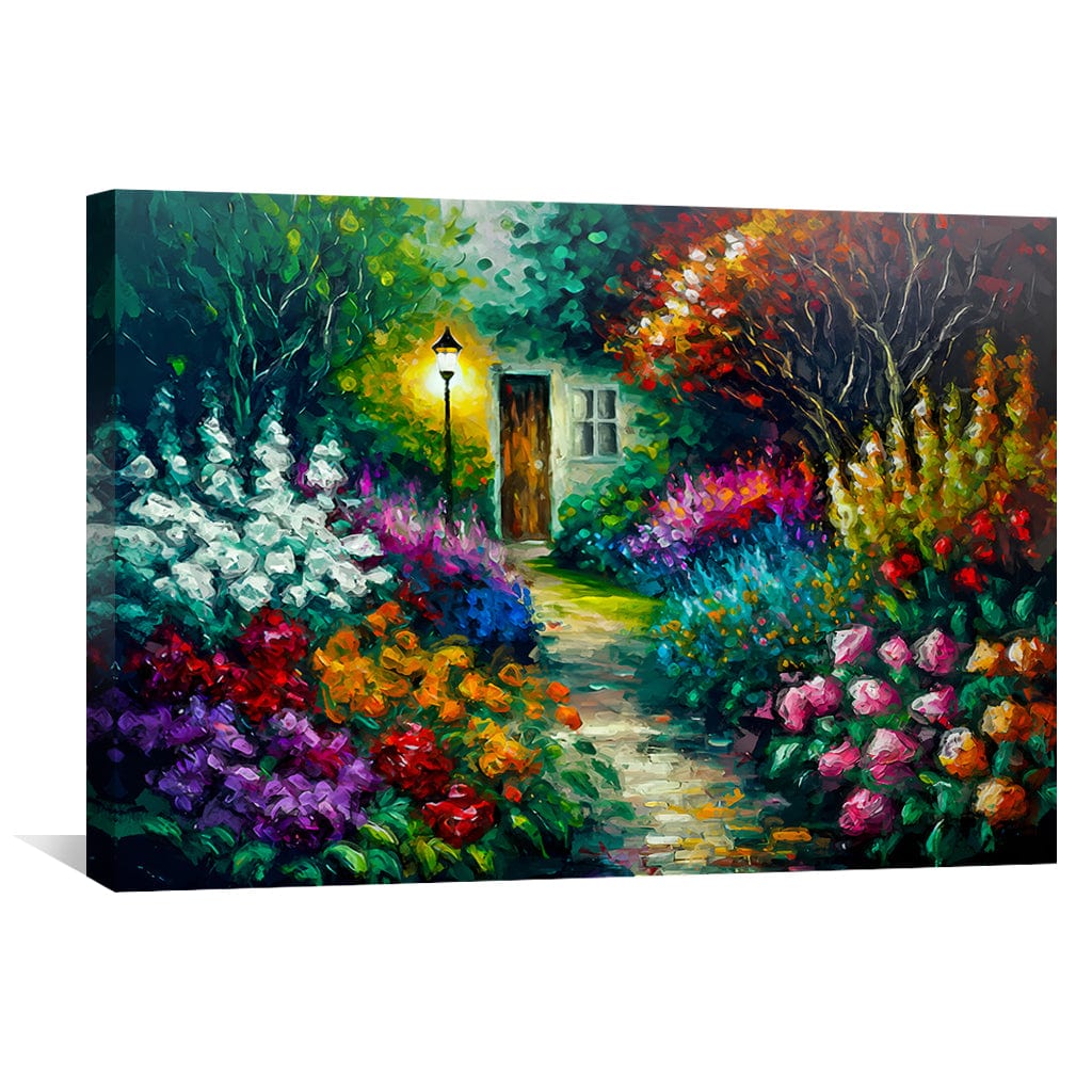 Vibrant Floral Pathway Oil Painting for Enchanting Home Decor