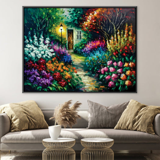 Vibrant Floral Pathway Oil Painting for Enchanting Home Decor