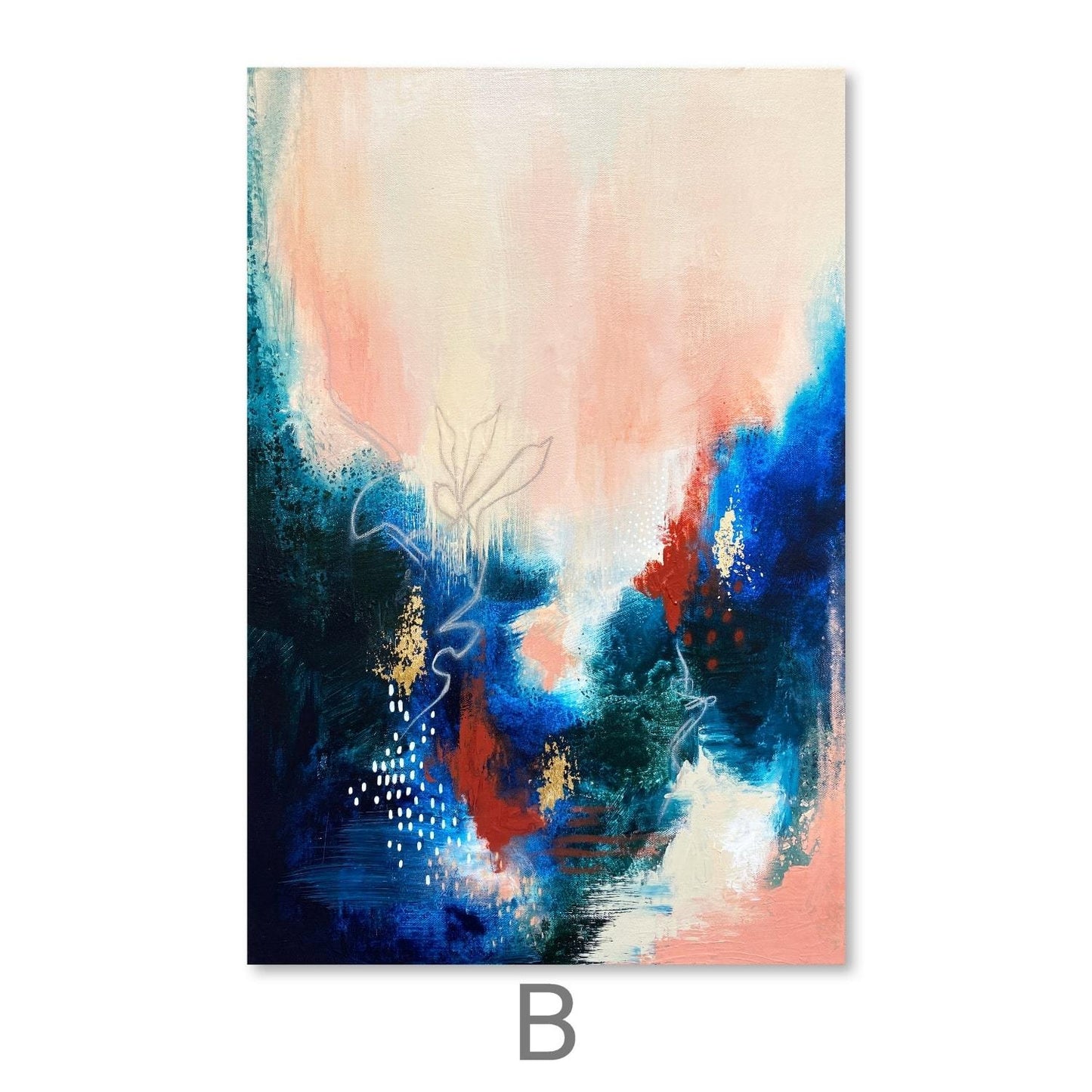 Vibrant Ocean-Inspired Botanical Abstract Oil Painting for Modern Home Decor