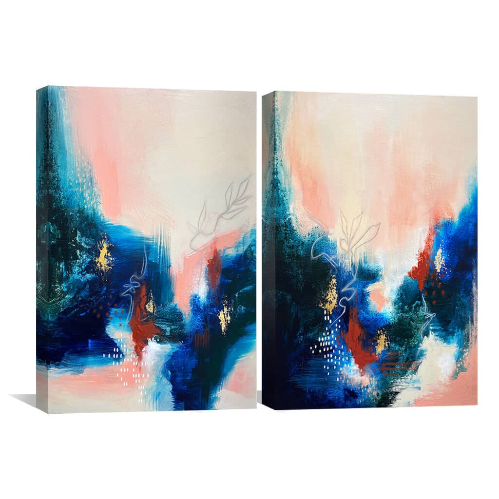 Vibrant Ocean-Inspired Botanical Abstract Oil Painting for Modern Home Decor