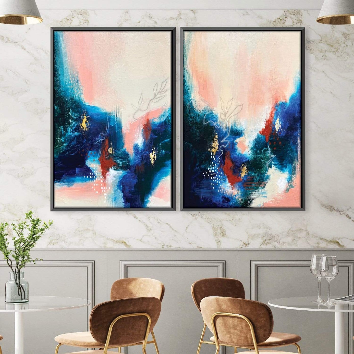 Vibrant Ocean-Inspired Botanical Abstract Oil Painting for Modern Home Decor