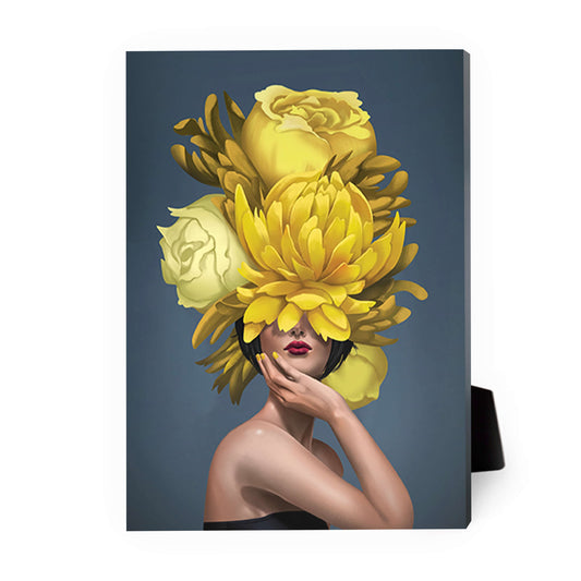 Floral Elegance: Vibrant Woman with Yellow Blooms Oil Painting