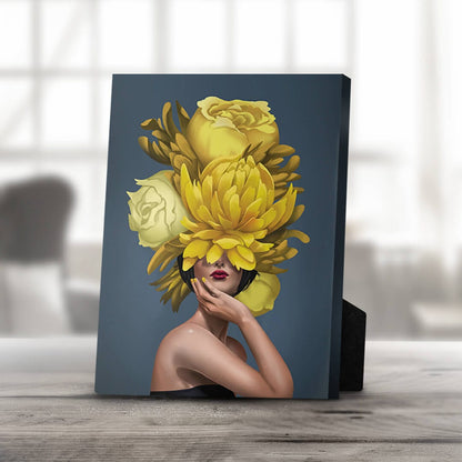 Floral Elegance: Vibrant Woman with Yellow Blooms Oil Painting