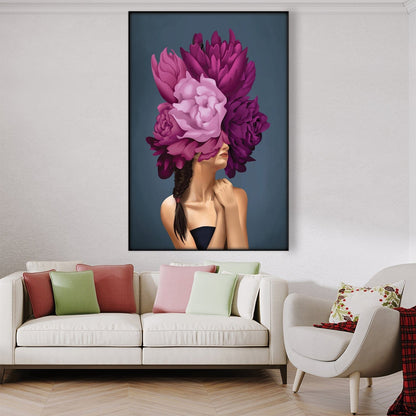 Floral Fantasy: Elegant Woman Surrounded by Vibrant Blooms Oil Painting