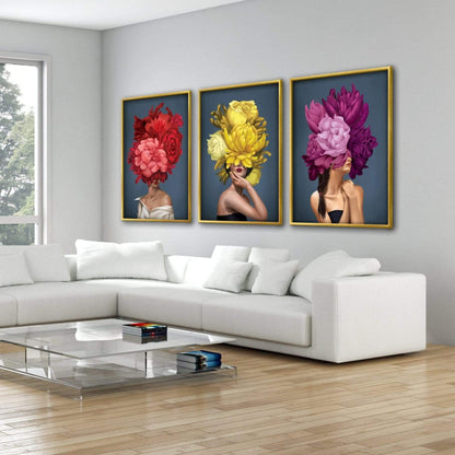 Elegant Floral Women in Vibrant Colors - Stunning Oil Painting for Home Decor