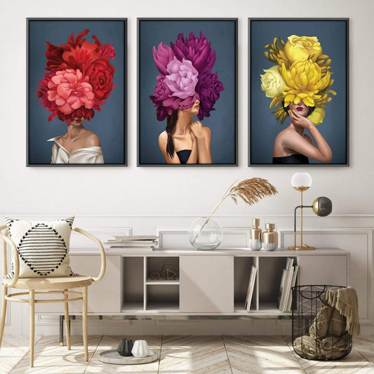 Elegant Floral Women in Vibrant Colors - Stunning Oil Painting for Home Decor