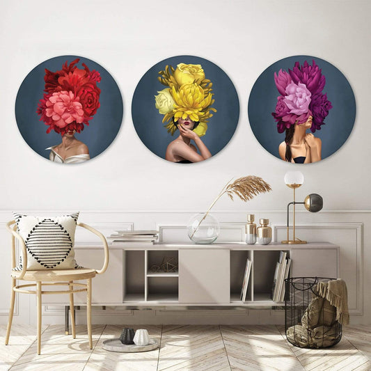 Floral Elegance: Vibrant Woman Portrait Oil Painting for Modern Home Decor